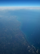 Passing over the Wisconsin coast of Lake Michigan near Milwaukee
