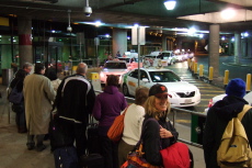 Waiting in the taxi queue at Boston Logan International Airport