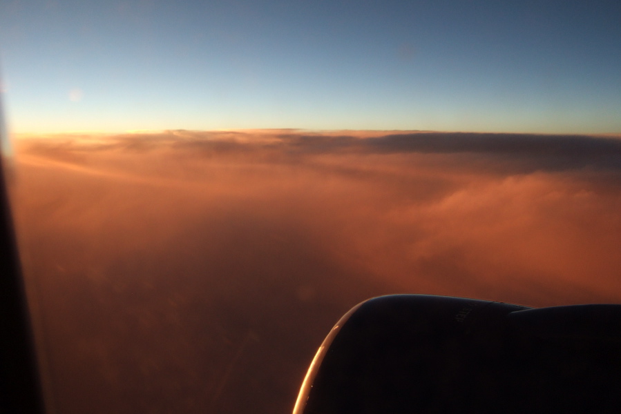 The first half of the flight was over cloudy skies.