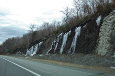 Water seeping from the rocks and freezing