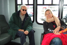 David and Laura on the shuttle to the airport