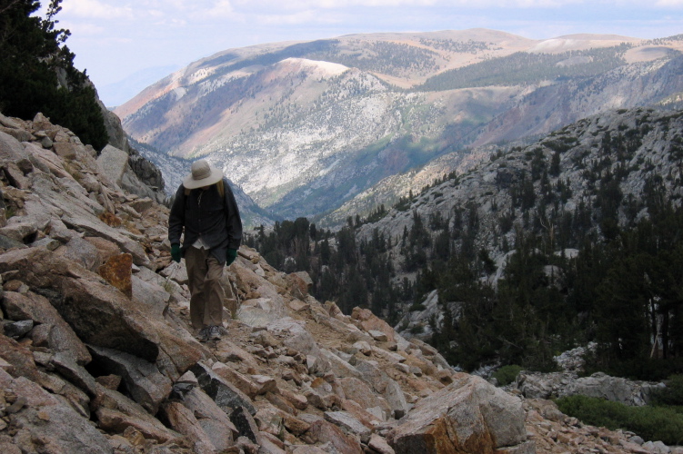 David climbing to upper Treasure Lakes.