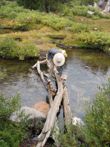 David crosses Treasure Creek at lower Treasure Lake.