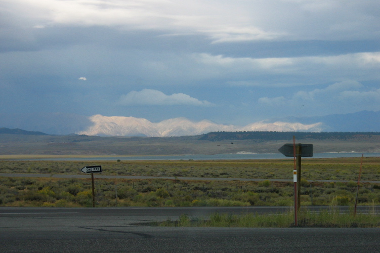 Light on the distant White Mountains near Lake Crowley.