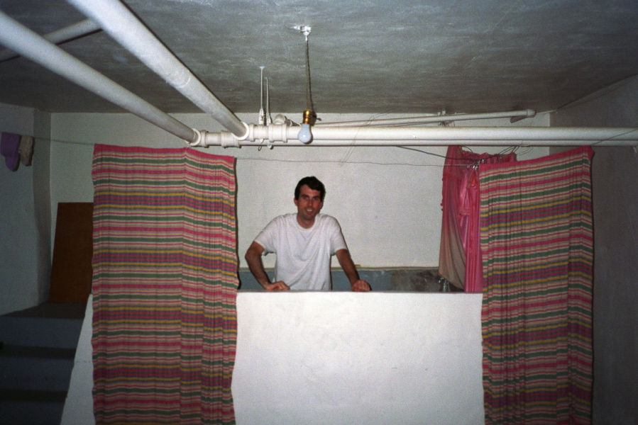 Bill in the baptismal tub in the basement.