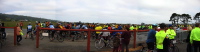 Cyclists queuing for the ride start.  (30ft)