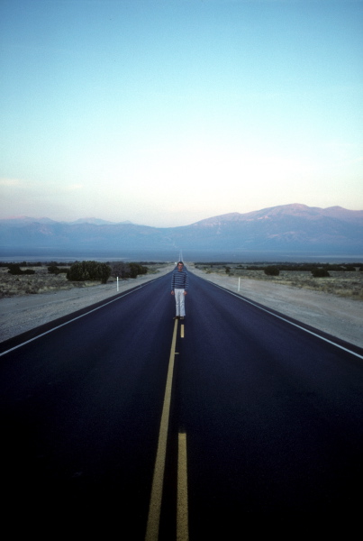 Bill stands in the middle of US50 in eastern Nevada.