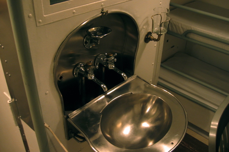 Fold-down sink in the officers' quarters.
