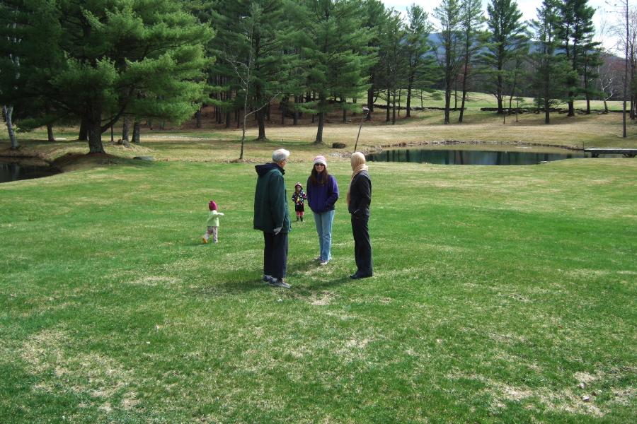 Natalie, David, Camille, Janice, Laura (and Bill) take a short walk around the property.