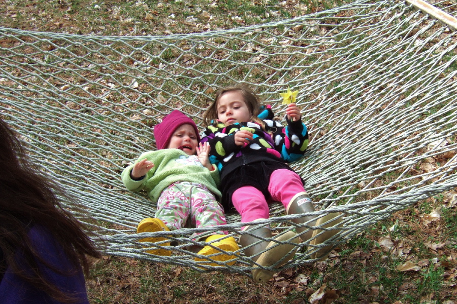Natalie and Camille in a hammock