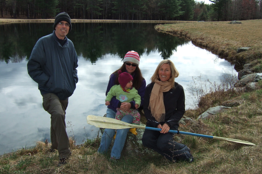 Bill, Natalie, Janice, and Laura in front of the Big Pond up the hill