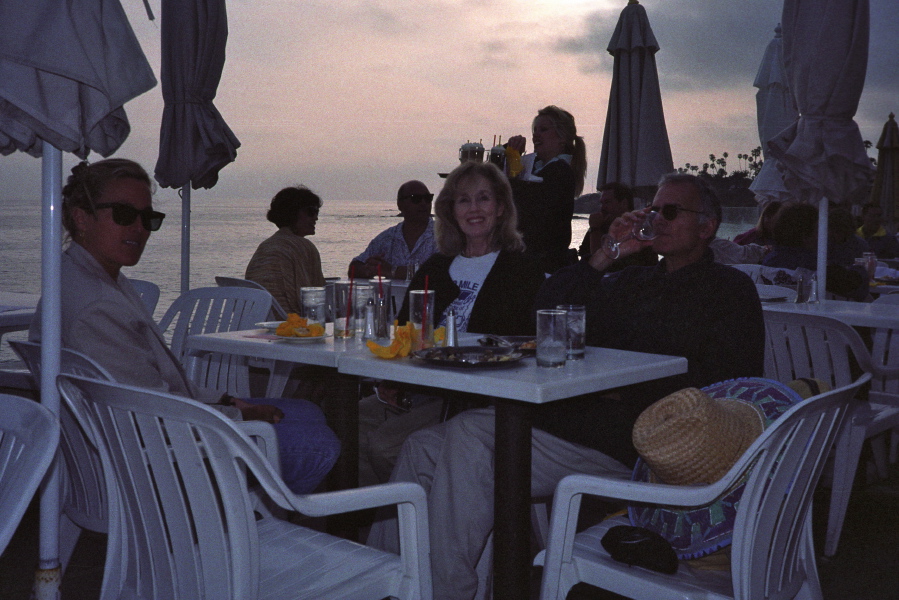 Enjoying a snack in Laguna Beach.