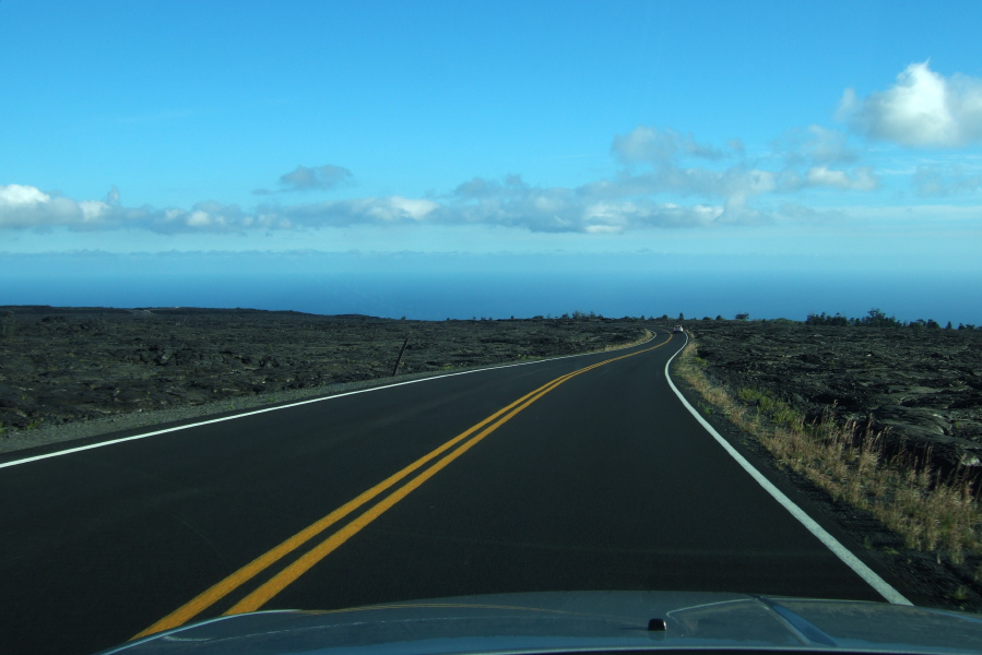 Descending Chain of Craters Road across the Mauna Ulu lava flows, toward the ocean