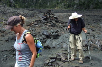 Laura and David move from the rough a'a to the smoother pahoehoe flows