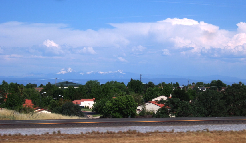Thunderclouds over the northern Sierra and Mt. Lassen (10457ft) from I-5 near Anderson, CA.