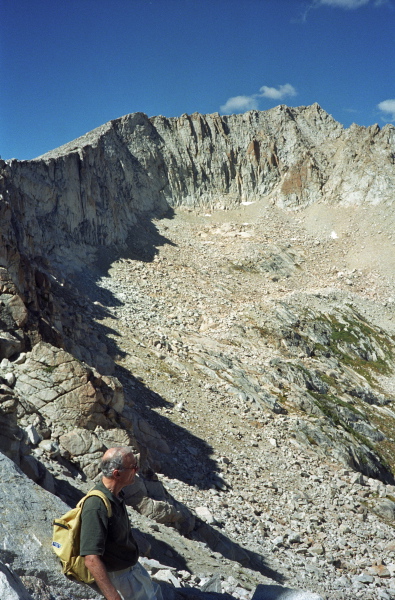David enjoys the view on the east ridge of Mt. Conness before descending through the Notch.