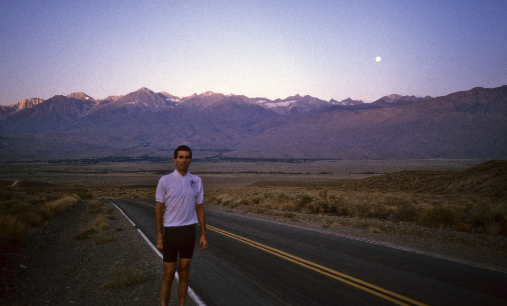 Sunrise and Moonset over the Sierras.