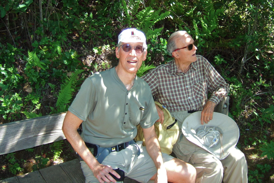 Steve Prothero and David Bushnell at The Bench on the Hamms Gulch Trail