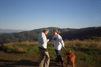 David gets into a conversation with the woman with Golden Retriever on Windy Hill