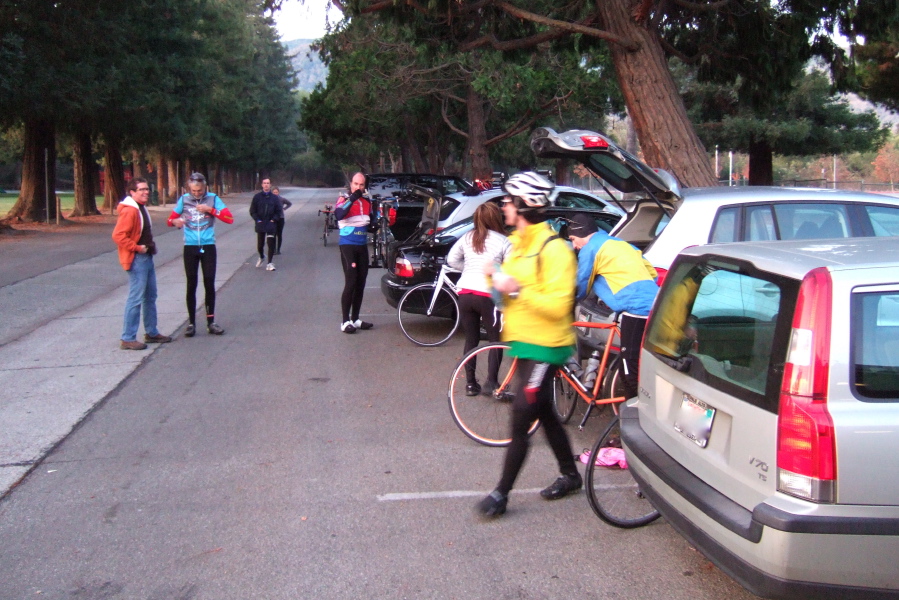 Riders arrive before sunrise at Christmas Hill Park.