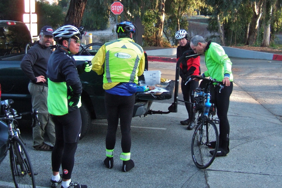 Double Century riders check-in and get refreshments.