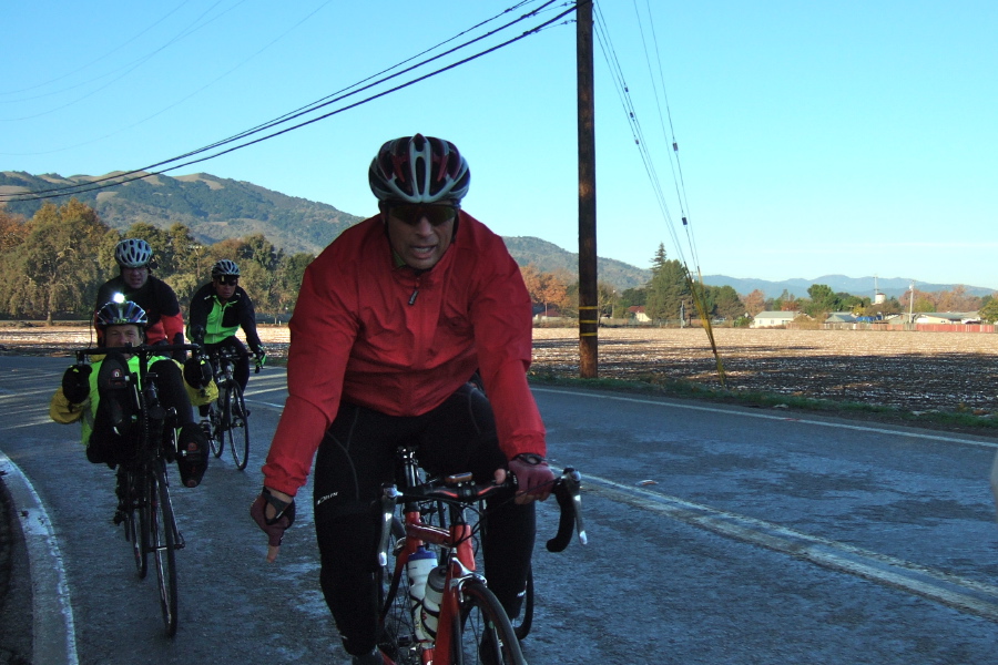 Our group heads out of Gilroy on Bolsa Road.