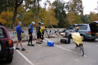 Double century riders at Gilroy afternoon rest stop. (210ft)
