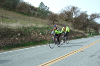 Lisa Antonino and riding companion descend toward Pinnacles.