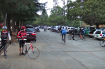Lots of cyclists at Christmas Hill Park getting ready to ride the Winter Solstice Century