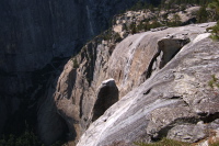 Lost Arrow Spire and trail switchbacks from Yosemite Point.
