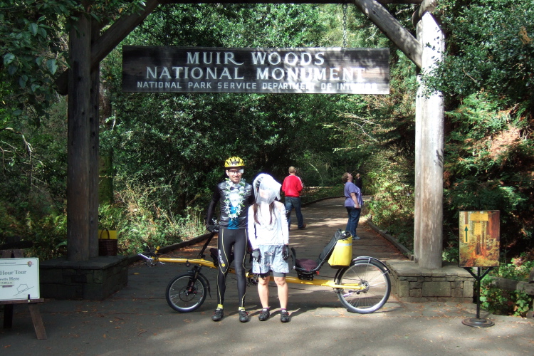 Zach and Michi at the Muir Woods sign.